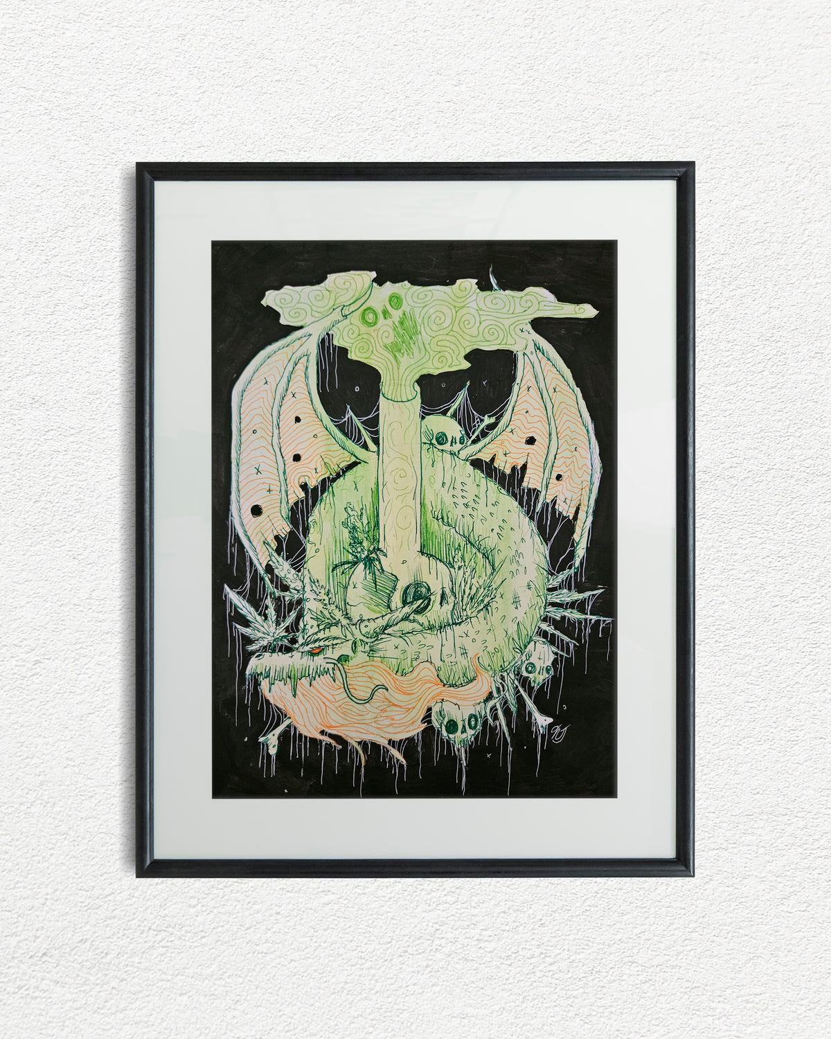 Dragon Bong Original Watercolor and Ink Drawing